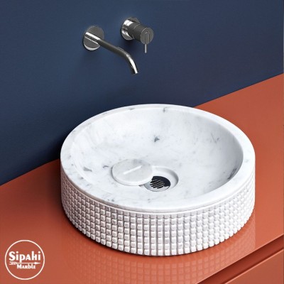Beyaz Mermer Özel Tasarım Silindir Lavabo Beyaz Mermer Özel Tasarım Silindir Lavabo