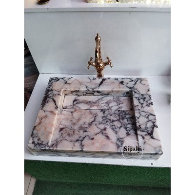 Menekşe Mermer Gizli Giderli Modern Kare Lavabo Menekşe Mermer Gizli Giderli Modern Kare Lavabo
