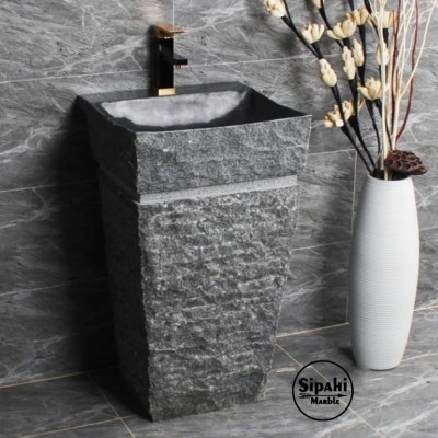 Bazalt Siyah Dışı Patlatma Özel Tasarım Dikey Lavabo Bazalt Siyah Dışı Patlatma Özel Tasarım Dikey Lavabo