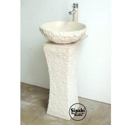 Bej Mermer Özel Tasarım Dışı Çizik Dikey Lavabo Bej Mermer Özel Tasarım Dışı Çizik Dikey Lavabo