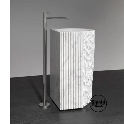 Beyaz Mermer Özel Tasarım Dikey Lavabo Beyaz Mermer Özel Tasarım Dikey Lavabo