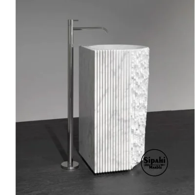 Beyaz Mermer Özel Tasarım Dikey Lavabo Beyaz Mermer Özel Tasarım Dikey Lavabo