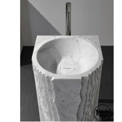 Beyaz Mermer Özel Tasarım Dikey Lavabo Beyaz Mermer Özel Tasarım Dikey Lavabo