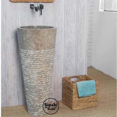 Gümüş Traverten Dışı Patlatma Dikey Lavabo Gümüş Traverten Dışı Patlatma Dikey Lavabo