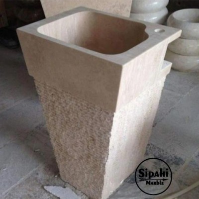 Traverten Kare Dışı Patlatma Özel Tasarım Dikey Lavabo Traverten Kare Dışı Patlatma Özel Tasarım Dikey Lavabo