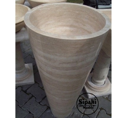 Traverten Honlu Cilalı Konik Dikey Lavabo Traverten Honlu Cilalı Konik Dikey Lavabo