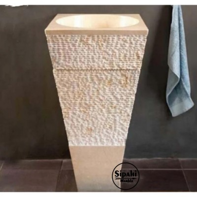 Bej Mermer Dışı Taramalı Kare Dikey Lavabo Bej Mermer Dışı Taramalı Kare Dikey Lavabo
