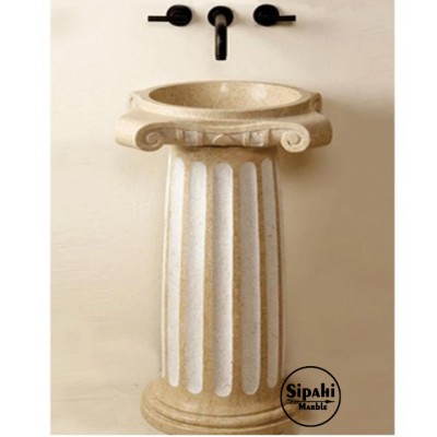 Bej Mermer Özel Tasarım İşlemeli Dikey Lavabo Bej Mermer Özel Tasarım İşlemeli Dikey Lavabo