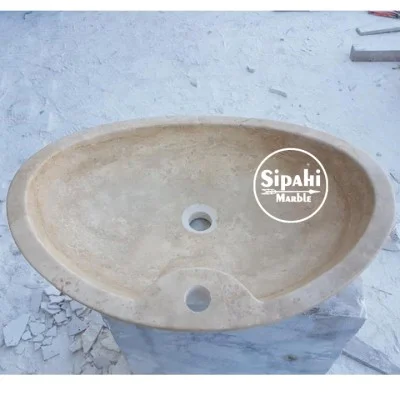 Traverten Batarya Çıkışlı Elips Lavabo Traverten Batarya Çıkışlı Elips Lavabo