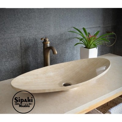 Traverten Cilalı Kayık Lavabo Traverten Cilalı Kayık Lavabo