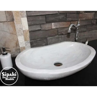 White Marble Boat Protruding Design Washbasin White Marble Boat Protruding Design Washbasin