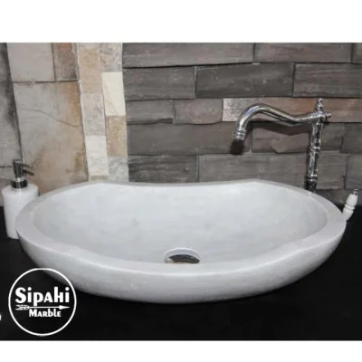 White Marble Boat Protruding Design Washbasin