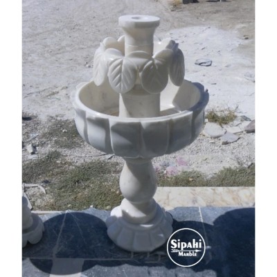 Beyaz Mermer Yaprak Motifli Çift Çanaklı Salon Fıskiyesi Beyaz Mermer Yaprak Motifli Çift Çanaklı Salon Fıskiyesi