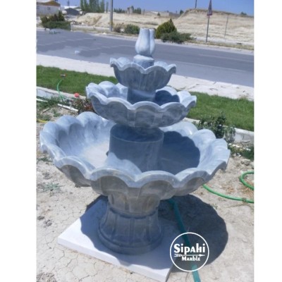 Gri Mermer Yapraklı Desen Üç Çanaklı Salon Fıskiyesi Gri Mermer Yapraklı Desen Üç Çanaklı Salon Fıskiyesi