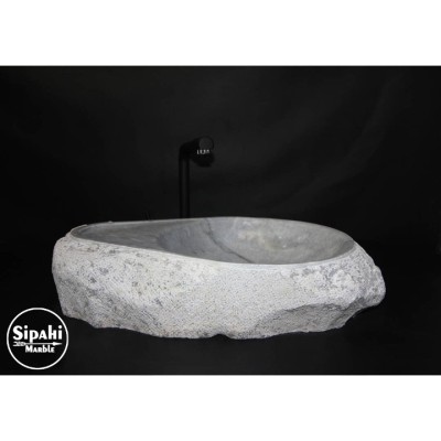 Gri Mermer Sabunluklu Çakıl Lavabo Gri Mermer Sabunluklu Çakıl Lavabo