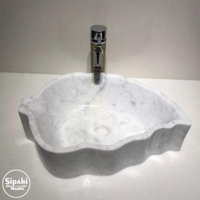 Grili Beyaz Mermer Üç Boyutlu Yaprak Lavabo Grili Beyaz Mermer Üç Boyutlu Yaprak Lavabo