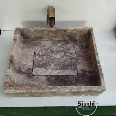 Gümüş Traverten Gizli Giderli Tasarım Lavabo Gümüş Traverten Gizli Giderli Tasarım Lavabo