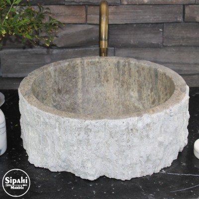 Gümüş Traverten Dizayn Patlatma Silindir Lavabo Gümüş Traverten Dizayn Patlatma Silindir Lavabo