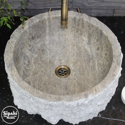 Gümüş Traverten Dizayn Patlatma Silindir Lavabo Gümüş Traverten Dizayn Patlatma Silindir Lavabo