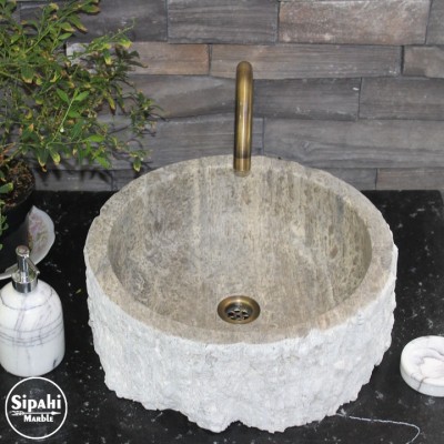 Gümüş Traverten Dizayn Patlatma Silindir Lavabo Gümüş Traverten Dizayn Patlatma Silindir Lavabo