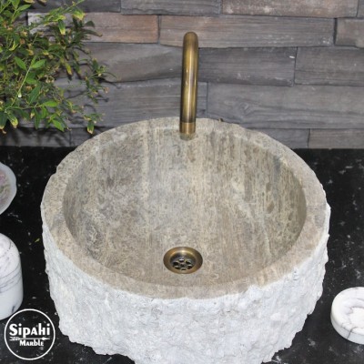 Gümüş Traverten Dizayn Patlatma Silindir Lavabo Gümüş Traverten Dizayn Patlatma Silindir Lavabo