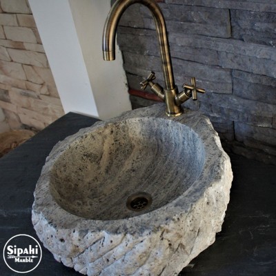 Gümüş Traverten Dışı Patlatma Doğal Tasarım Lavabo Gümüş Traverten Dışı Patlatma Doğal Tasarım Lavabo