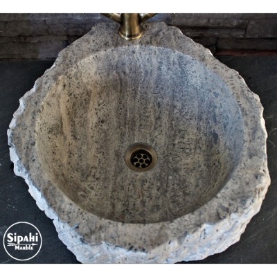 Gümüş Traverten Dışı Patlatma Doğal Tasarım Lavabo Gümüş Traverten Dışı Patlatma Doğal Tasarım Lavabo