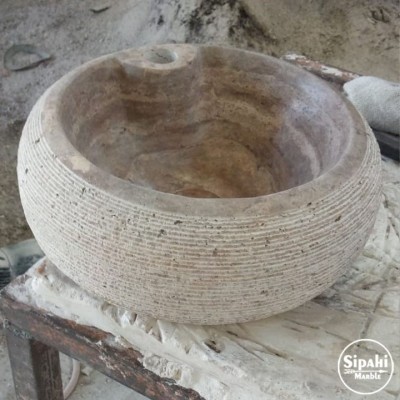 Gümüş Traverten Dışı Taramalı Bombeli Mini Lavabo - Batarya Çıkışlı Gümüş Traverten Dışı Taramalı Bombeli Mini Lavabo - Batarya Çıkışlı