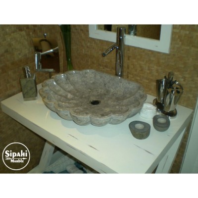 Gümüş Traverten Papatya Model Lavabo Gümüş Traverten Papatya Model Lavabo
