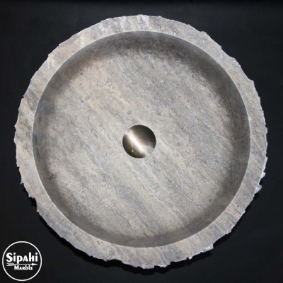 Gümüş Traverten Silindir Dikey Patlatma Lavabo Gümüş Traverten Silindir Dikey Patlatma Lavabo