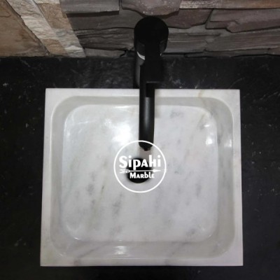 Afyon Beyaz Mermer Modern Kare Lavabo Afyon Beyaz Mermer Modern Kare Lavabo