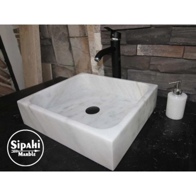 Afyon Beyaz Mermer Modern Kare Lavabo Afyon Beyaz Mermer Modern Kare Lavabo