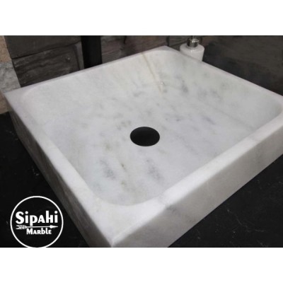 Afyon Beyaz Mermer Modern Kare Lavabo Afyon Beyaz Mermer Modern Kare Lavabo