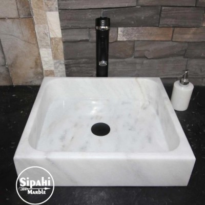 Afyon Beyaz Mermer Modern Kare Lavabo Afyon Beyaz Mermer Modern Kare Lavabo