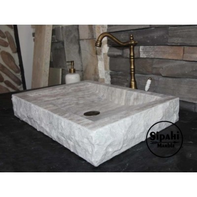 Gümüş Traverten Patlatma Lavabo Gümüş Traverten Patlatma Lavabo
