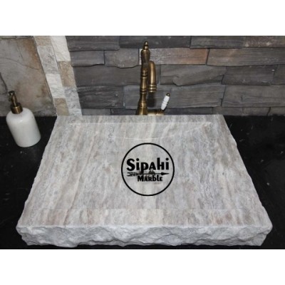 Gümüş Traverten Patlatma Lavabo Gümüş Traverten Patlatma Lavabo