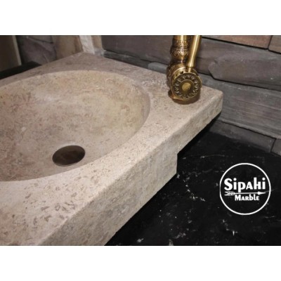 Noche Traverten Dizayn Kare Lavabo - Batarya Çıkışlı Noche Traverten Dizayn Kare Lavabo - Batarya Çıkışlı