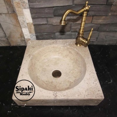 Noche Traverten Dizayn Kare Lavabo - Batarya Çıkışlı Noche Traverten Dizayn Kare Lavabo - Batarya Çıkışlı