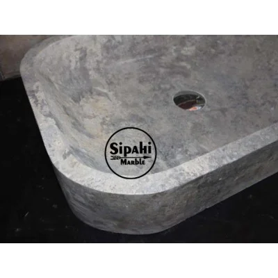 Gümüş Traverten Oval Köşe Dizayn Lavabo Gümüş Traverten Oval Köşe Dizayn Lavabo