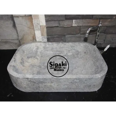 Gümüş Traverten Oval Köşe Dizayn Lavabo Gümüş Traverten Oval Köşe Dizayn Lavabo