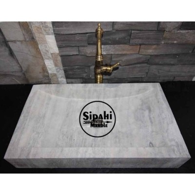 Gümüş Traverten Modern Kare Lavabo Gümüş Traverten Modern Kare Lavabo