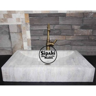 Gümüş Traverten Modern Kare Lavabo Gümüş Traverten Modern Kare Lavabo