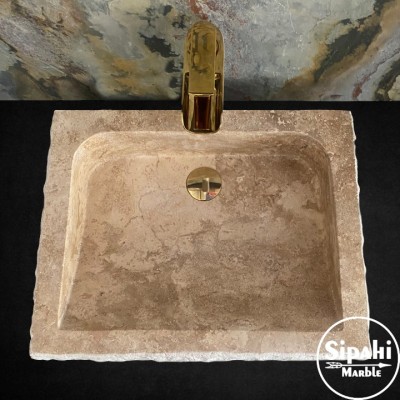 Traverten Eğimli Batarya Çıkışlı Lavabo Traverten Eğimli Batarya Çıkışlı Lavabo