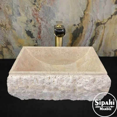 Traverten Dışı Patlatma Dikdörtgen Modern Lavabo Traverten Dışı Patlatma Dikdörtgen Modern Lavabo