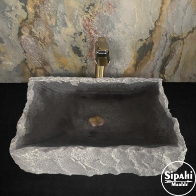 Bazalt Dışı Doğal Patlatma Köşe Detaylı Lavabo Bazalt Dışı Doğal Patlatma Köşe Detaylı Lavabo