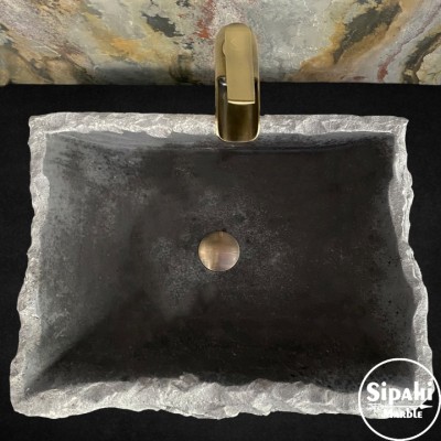 Bazalt Dışı Doğal Patlatma Köşe Detaylı Lavabo Bazalt Dışı Doğal Patlatma Köşe Detaylı Lavabo