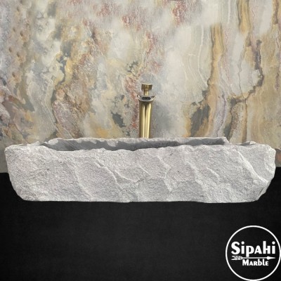 Bazalt Dışı Doğal Patlatma Köşe Detaylı Lavabo Bazalt Dışı Doğal Patlatma Köşe Detaylı Lavabo