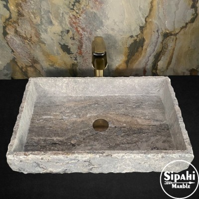 Gümüş Traverten İnce Kenar Dikdörtgen Lavabo Gümüş Traverten İnce Kenar Dikdörtgen Lavabo