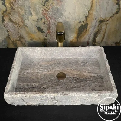 Gümüş Traverten İnce Kenar Dikdörtgen Lavabo Gümüş Traverten İnce Kenar Dikdörtgen Lavabo