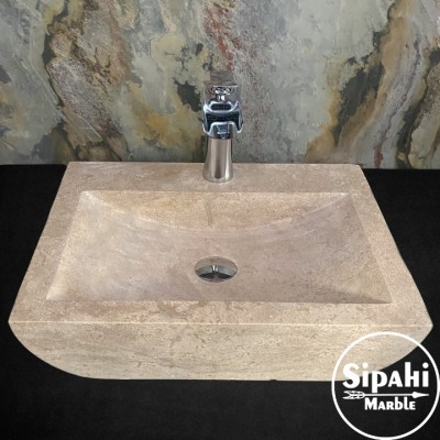 Traverten Batarya Çıkışlı Kalın Kenar Yay Model Lavabo Traverten Batarya Çıkışlı Kalın Kenar Yay Model Lavabo